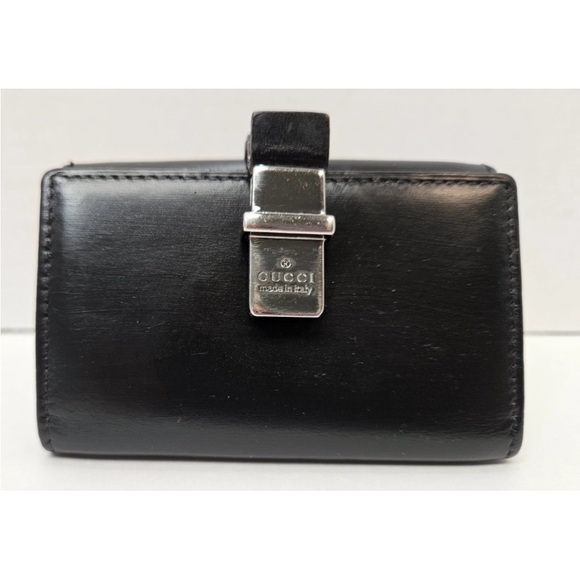 Black Leather Card Holder with Silver Accent Unisex
